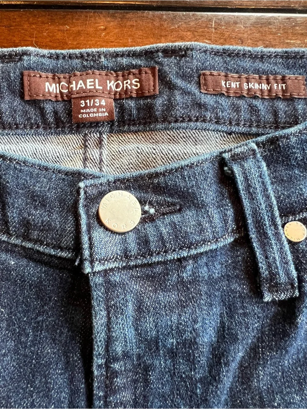NWOT Michael Kors Kent Skinny Jeans Size 31/34 Dark Wash Denim 32” Inseam